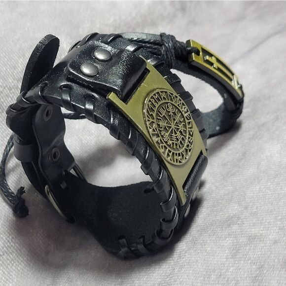 Black Genuine Leather and Dualtone Adjustable Bracelets - Picture 7 of 16